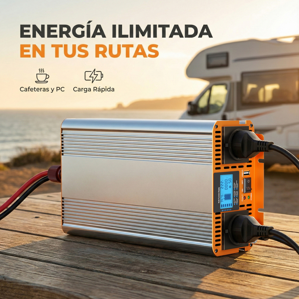 HOULI Inversor Onda Pura 1500W - 3500W (Pico 7000W) 12V/24V - Gama Completa para Camper y Solar