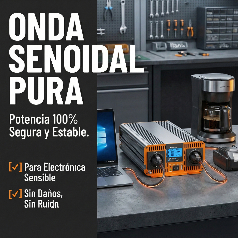HOULI Inversor Onda Pura 1500W - 3500W (Pico 7000W) 12V/24V - Gama Completa para Camper y Solar