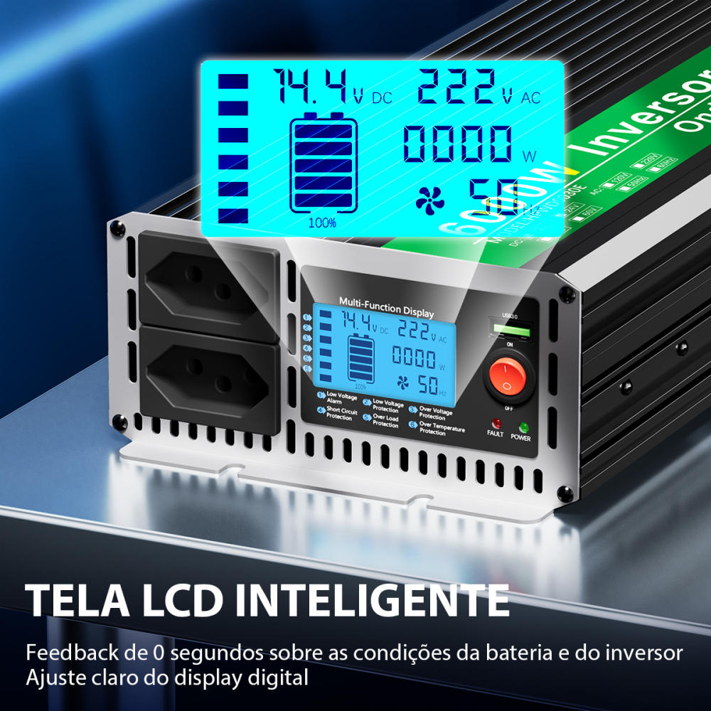 Pure Sine Wave Inverter 3000W 4000W 5000W 6000W Double Socket LCD Display DC 12V 24V To AC 220V Voltage Converter Power Supply