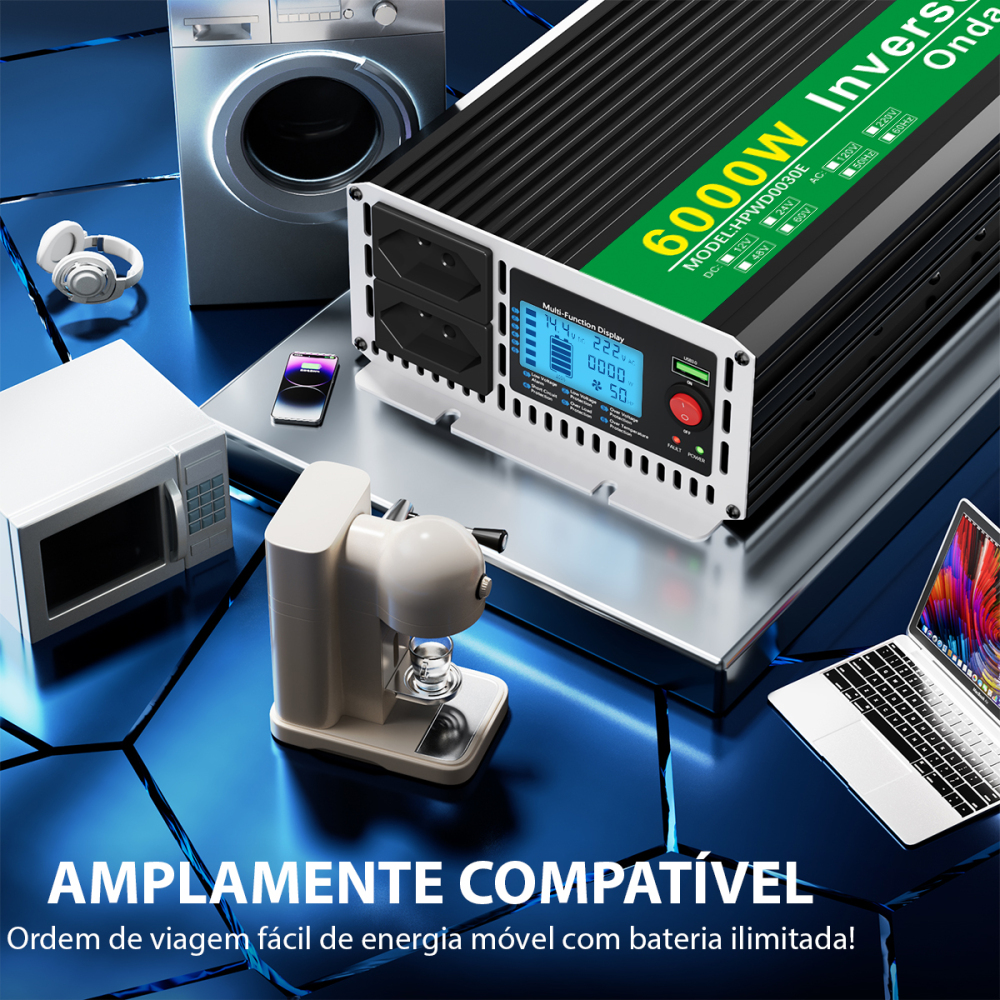 Pure Sine Wave Inverter 3000W 4000W 5000W 6000W Double Socket LCD Display DC 12V 24V To AC 220V Voltage Converter Power Supply
