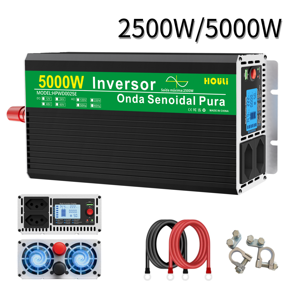 Pure Sine Wave Inverter 5000W Double Socket LCD Display DC 12V To AC 220V Voltage Converter Power Supply