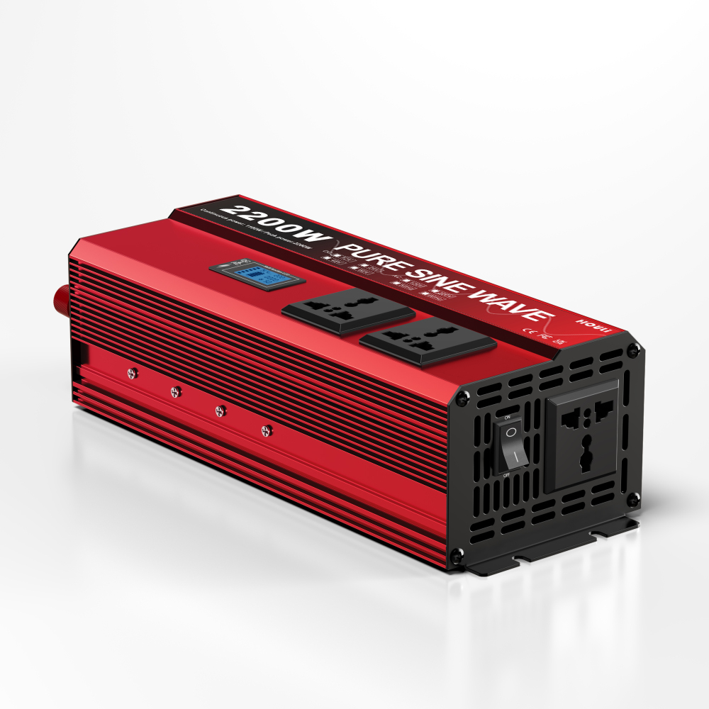 Inversor Veicular HOULI 2200W Pico 1100W Nominal - Onda Senoidal Pura 12V para 220V - Tomadas Universais + USB, Tela LCD para Carro e Acampamento