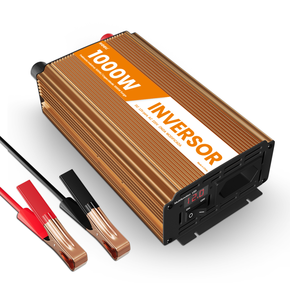 Inversor Veicular HOULI Onda Modificada 12V para 220V - 1000W / 2000W Pico - Conversor de Energia Portátil com Display LED