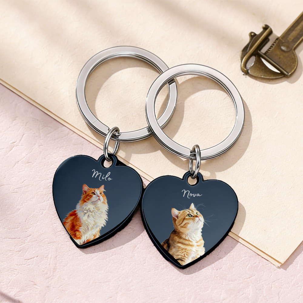 Personalised Photo Keyring, dag cat pet keyring,Custom Engraved Keychain With Picture, Printed Logo, Husband Present, Anniversary Gift