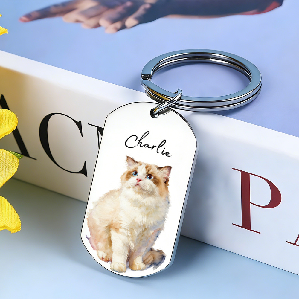 Personalised Photo Keyring, dag cat pet keyring,Custom Engraved Keychain With Picture, Printed Logo, Husband Present, Anniversary Gift