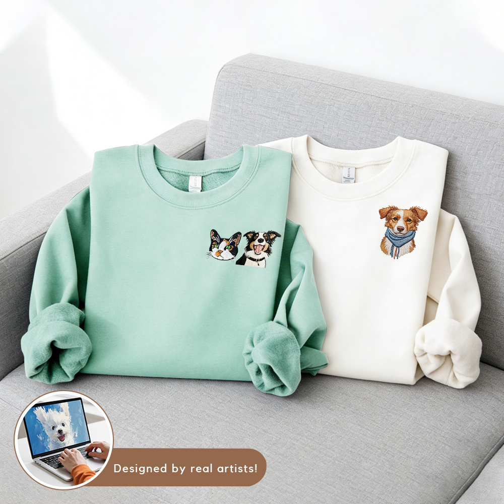 Custom Pet Dog Cat Logo Cotton Crew Neck Long Sleeve T-Shirt | Unisex Trendy Basic Tee