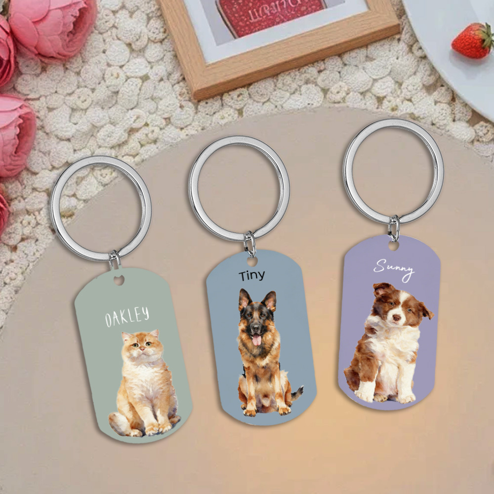 Personalised Photo Keyring, dag cat pet keyring,Custom Engraved Keychain With Picture, Printed Logo, Husband Present, Anniversary Gift