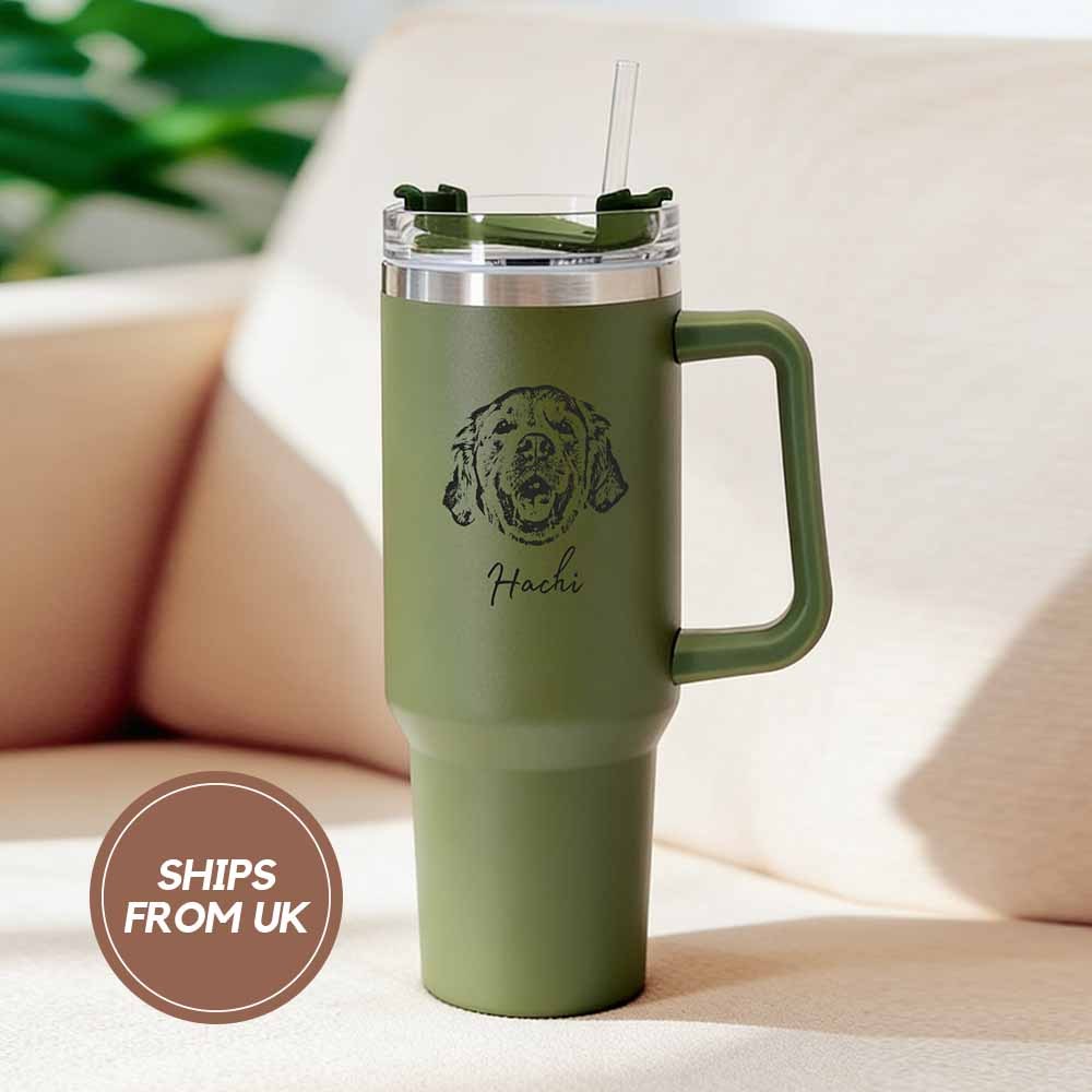 Personalized Pet Photo Tumbler, Custom 40oz Tumbler with Handle & Straw, Engrave Your Photo,Personalized Travel Cup Personalized PET DOG CAT