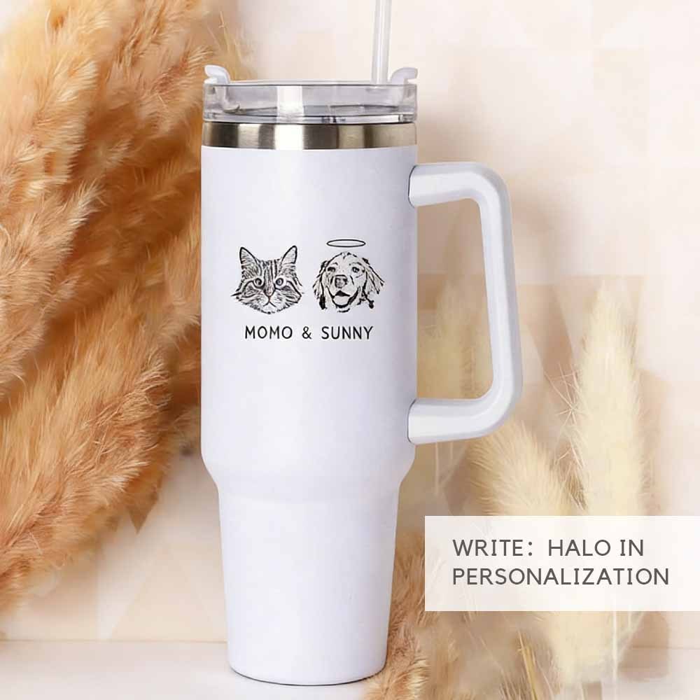 Personalized Pet Photo Tumbler, Custom 40oz Tumbler with Handle & Straw, Engrave Your Photo,Personalized Travel Cup Personalized PET DOG CAT