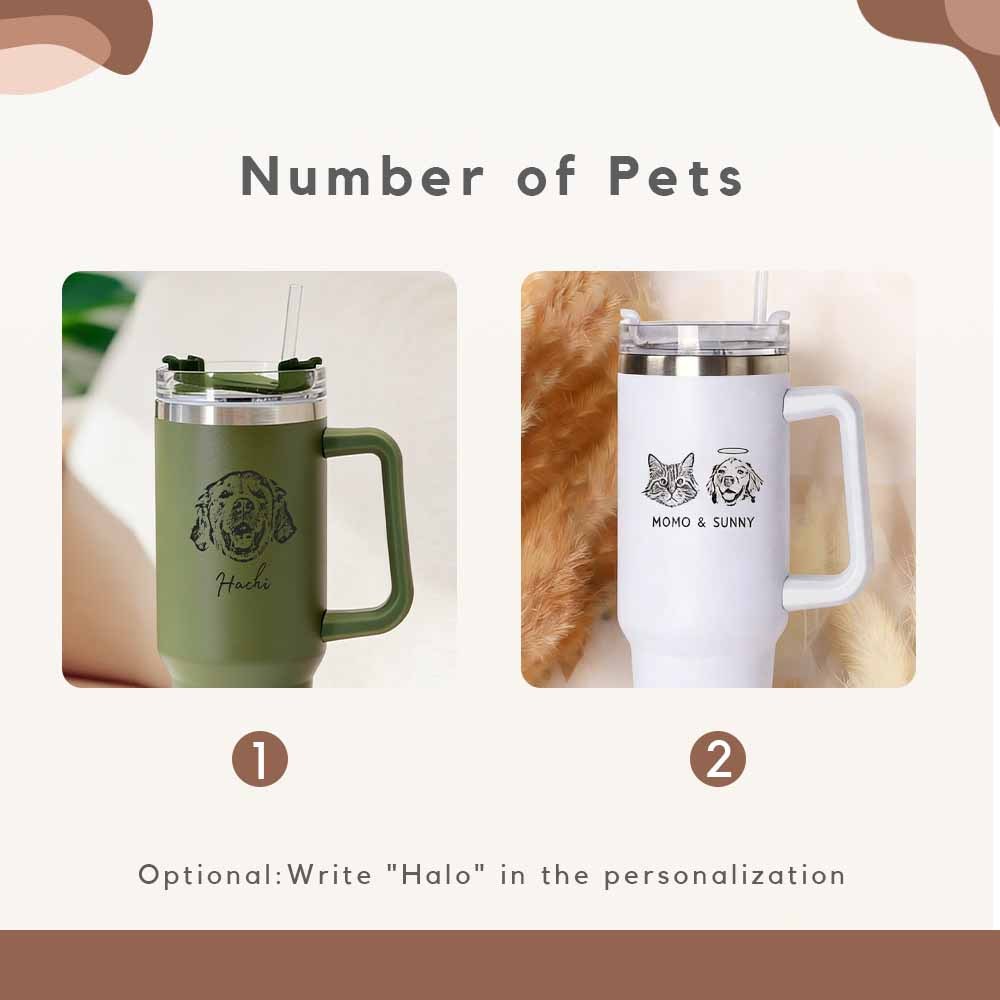 Personalized Pet Photo Tumbler, Custom 40oz Tumbler with Handle & Straw, Engrave Your Photo,Personalized Travel Cup Personalized PET DOG CAT