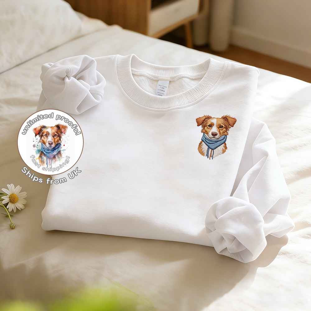 Custom Pet Portrait Embroidered Sweater – Personalized Dog and Cat Embroidery Pullover Crewneck Sweatshirt