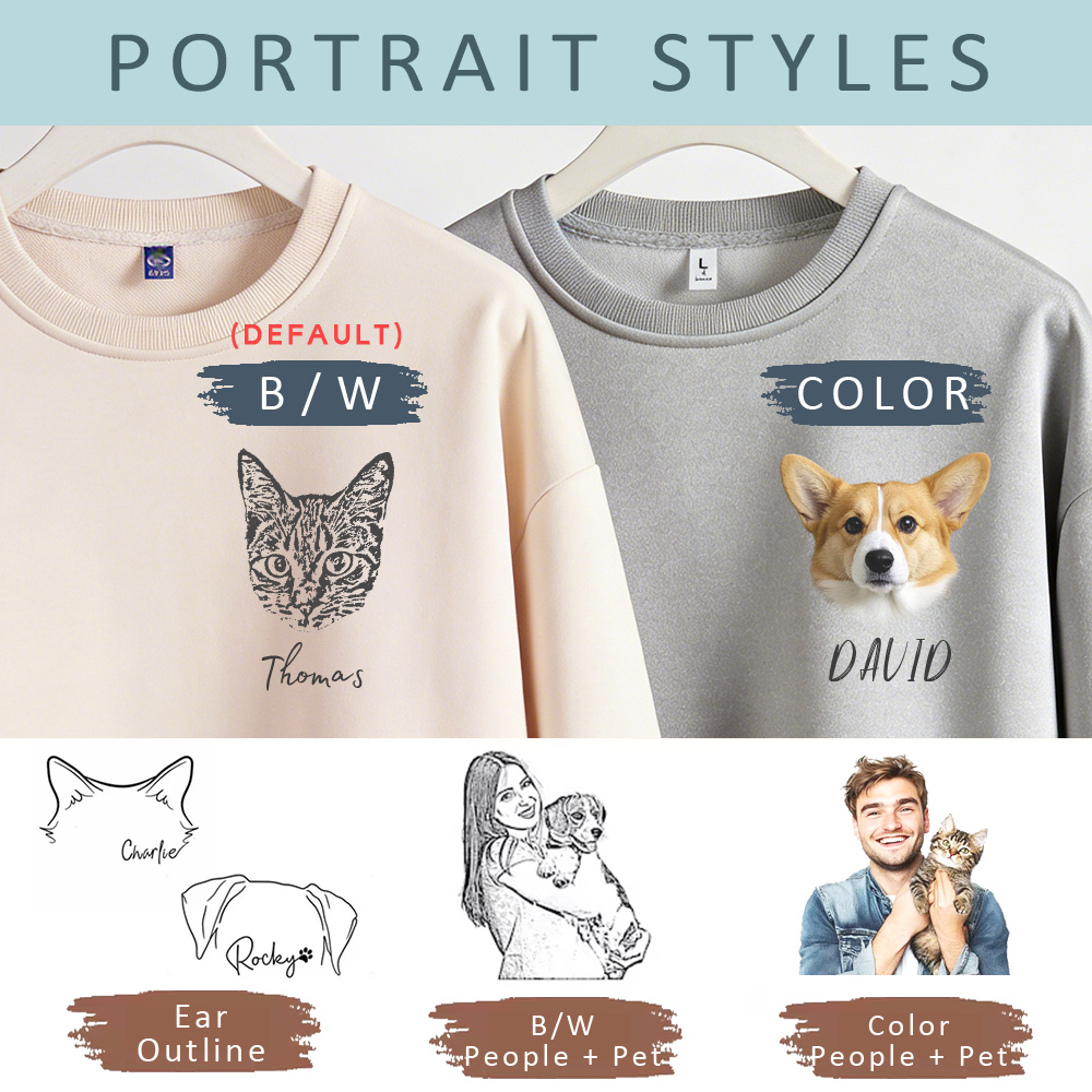 Personalized Pet Photo & Name Sweater | Dog Portrait Pullover | Cat Crewneck Hoodie