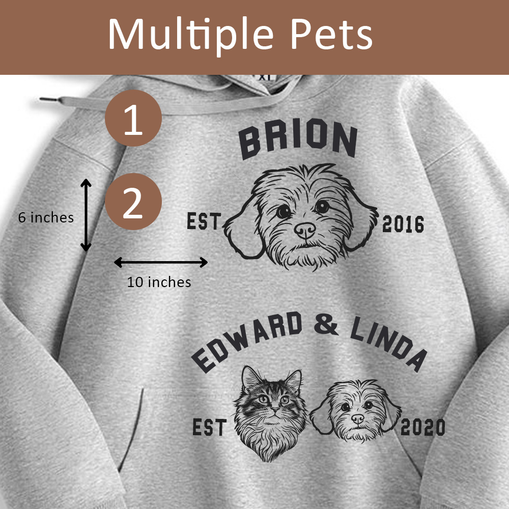 Personalized Dog Cat Embroidered Hoodie  Pet Photo & Name College Portrait Custom Pet Wear