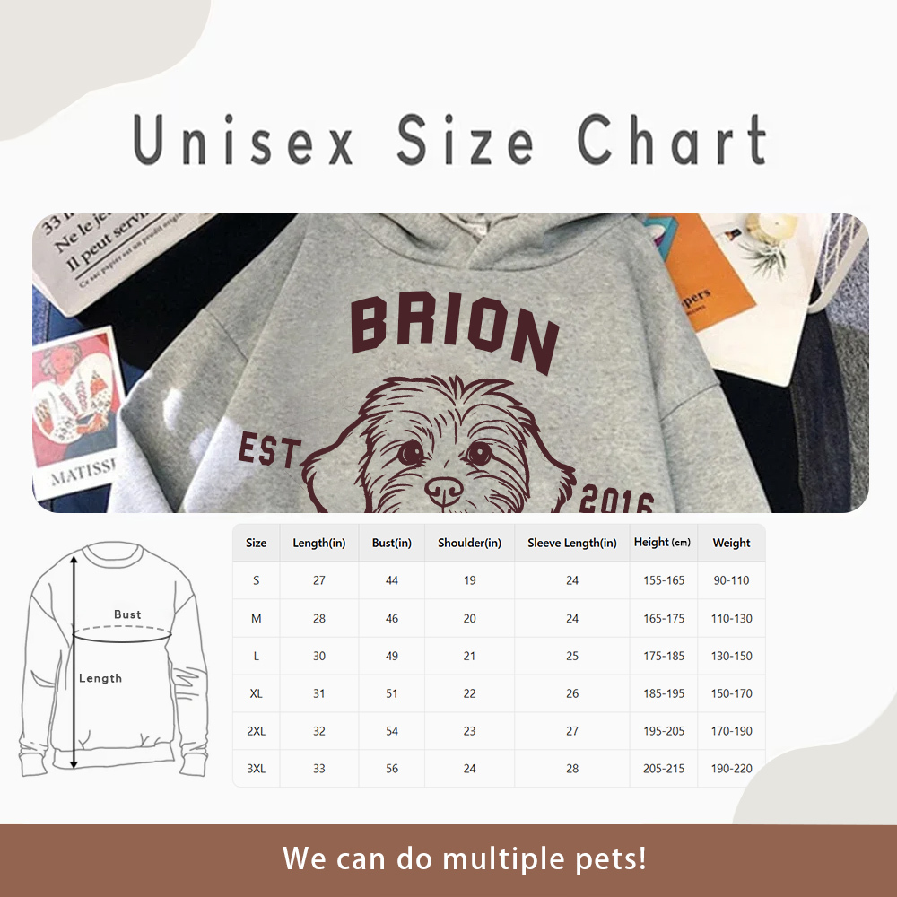 Personalized Dog Cat Embroidered Hoodie  Pet Photo & Name College Portrait Custom Pet Wear