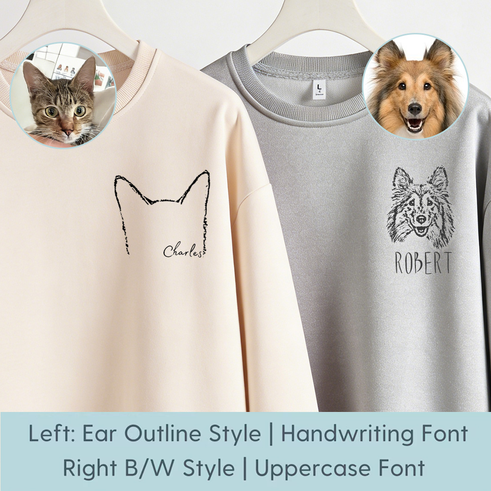 Personalized Pet Photo & Name Sweater | Dog Portrait Pullover | Cat Crewneck Hoodie