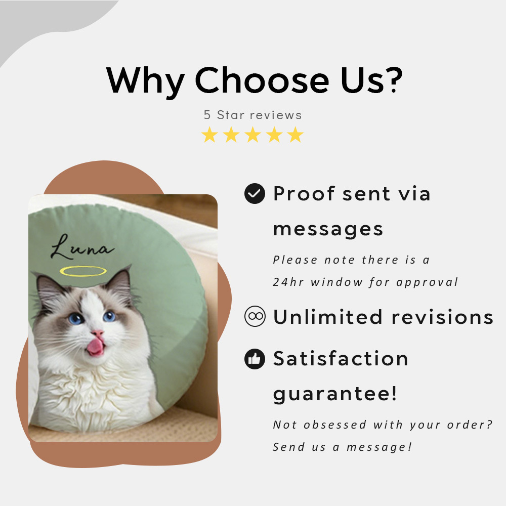 Personalized Photo Round Pillow dog cat pet Custom Circle Decorative Sofa Pillow Clever Gifts For Family Friends Birthday Christmas EASYPET