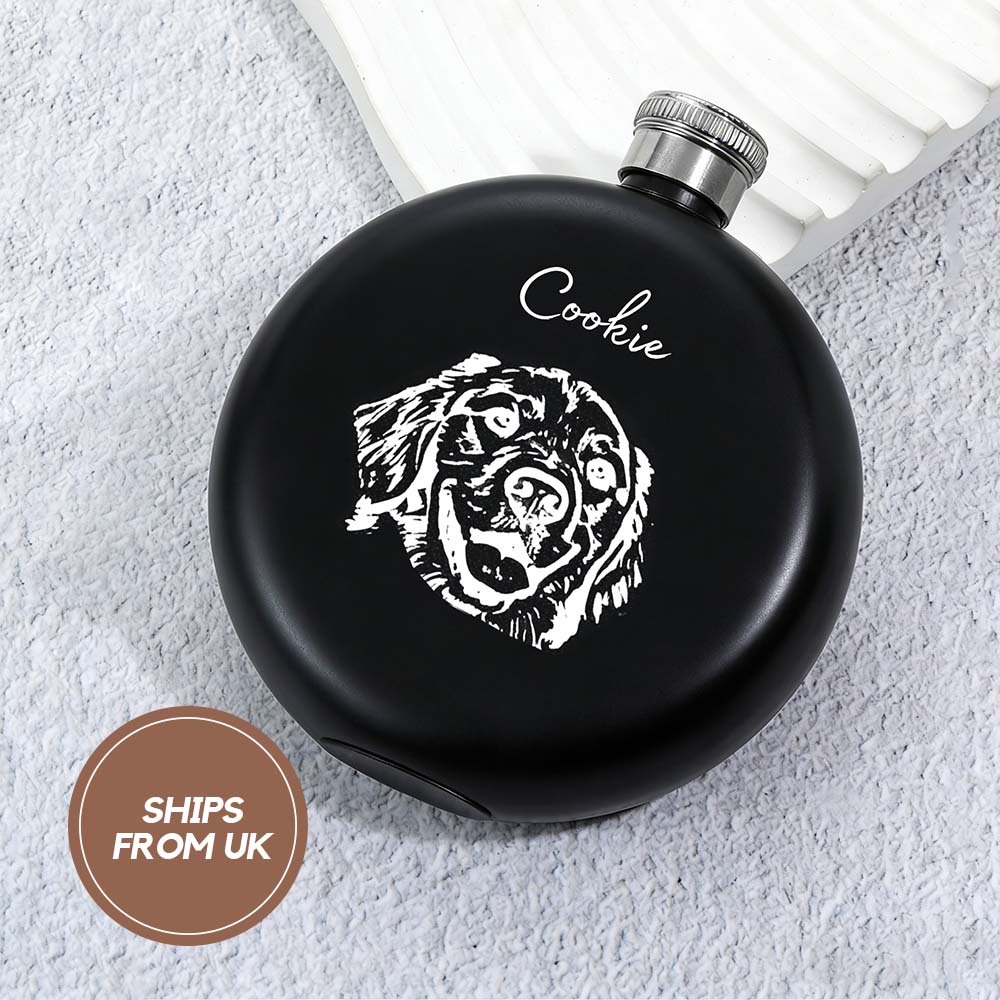 Personalized Engraved Pet Themed 5oz Black Flask |  Gift for Him Her Family