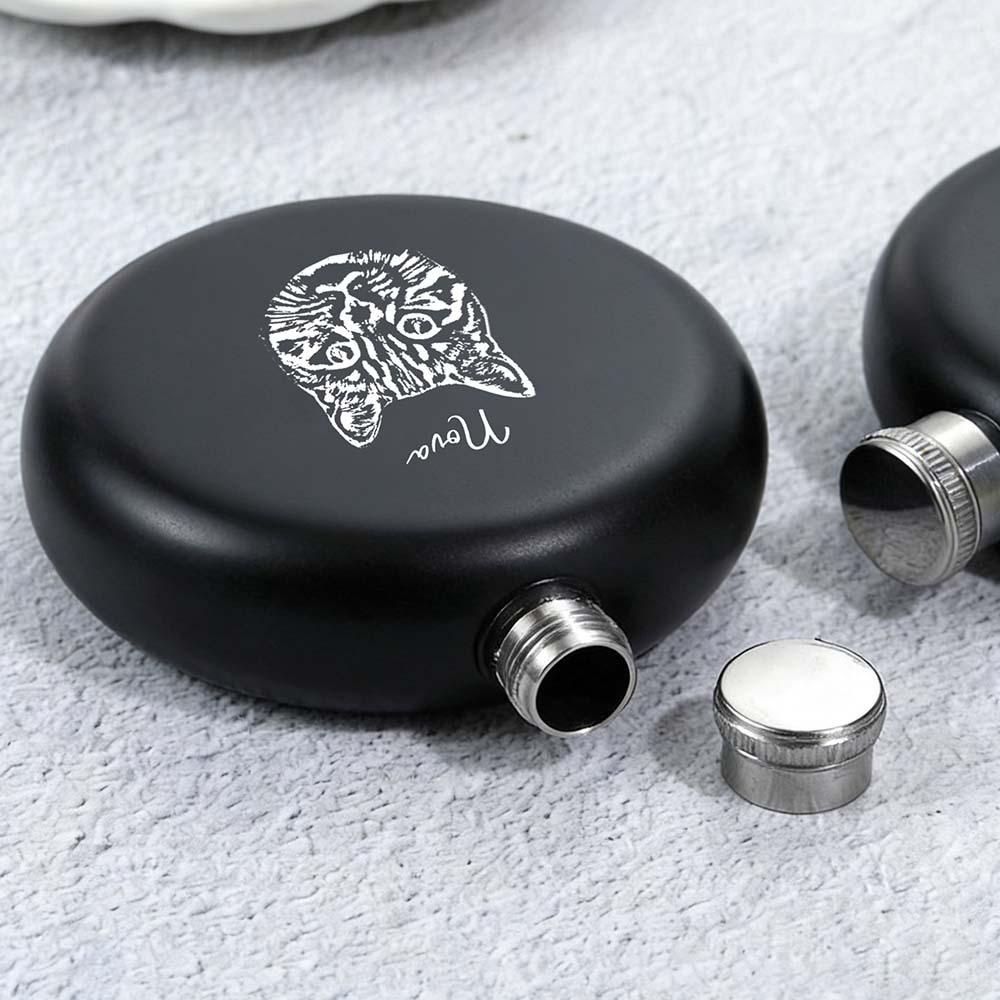 Personalized Engraved Pet Themed 5oz Black Flask |  Gift for Him Her Family