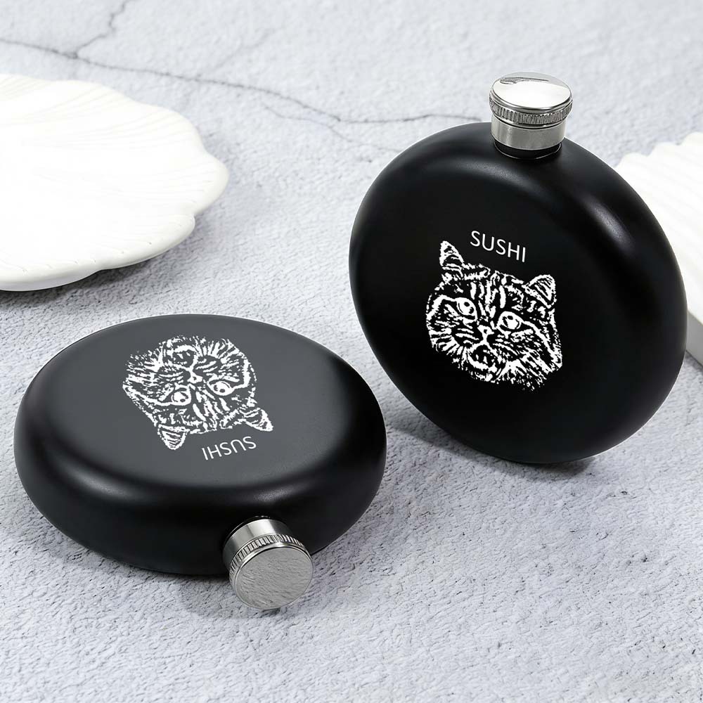 Personalized Engraved Pet Themed 5oz Black Flask |  Gift for Him Her Family