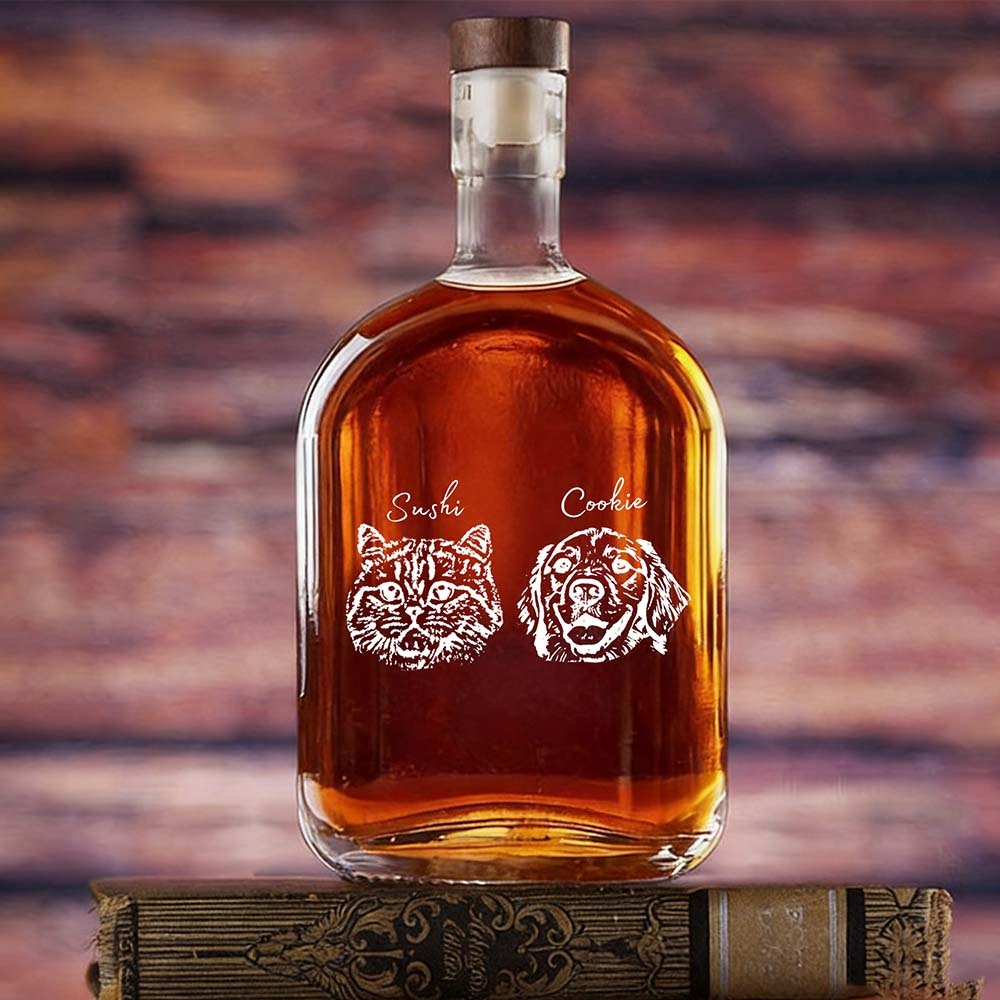 Personalized 25oz Whiskey Bottle | Pet Dog Cat Gift for Dad Grandpa