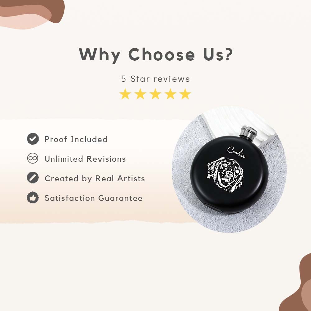 Personalized Engraved Pet Themed 5oz Black Flask |  Gift for Him Her Family