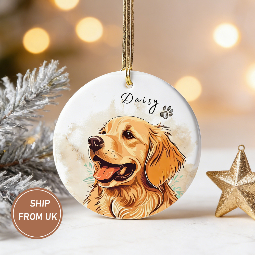 Custom Christmas Pet Watercolor Ornament with Photo and Name