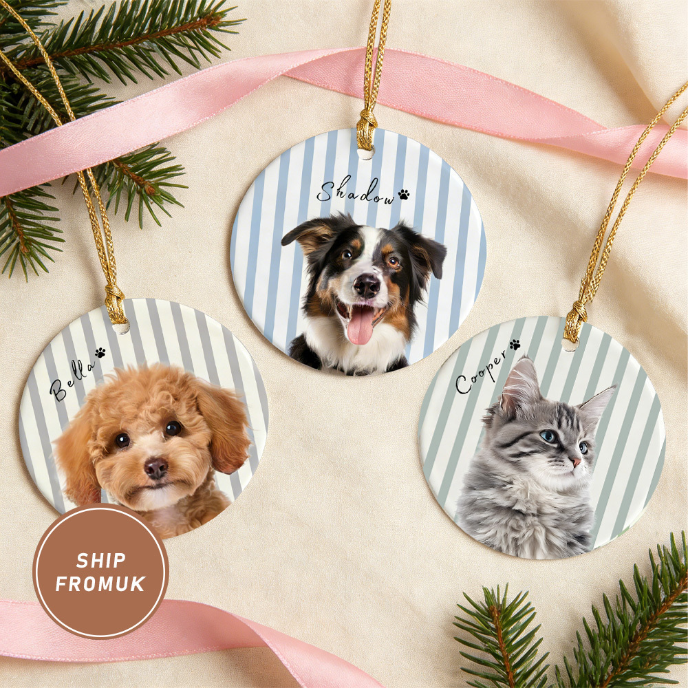 Personalized Pet Memorial Watercolor Ornament with Photo and Name