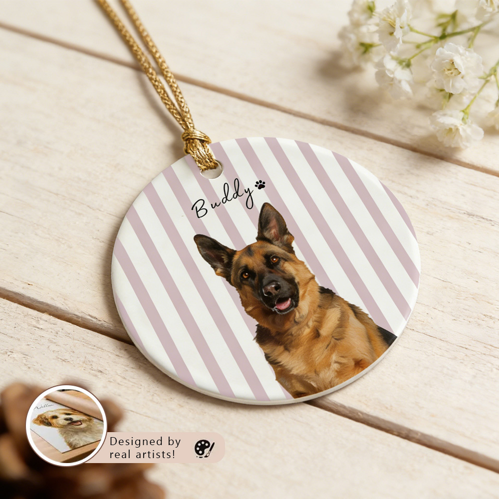 Personalized Pet Memorial Watercolor Ornament with Photo and Name