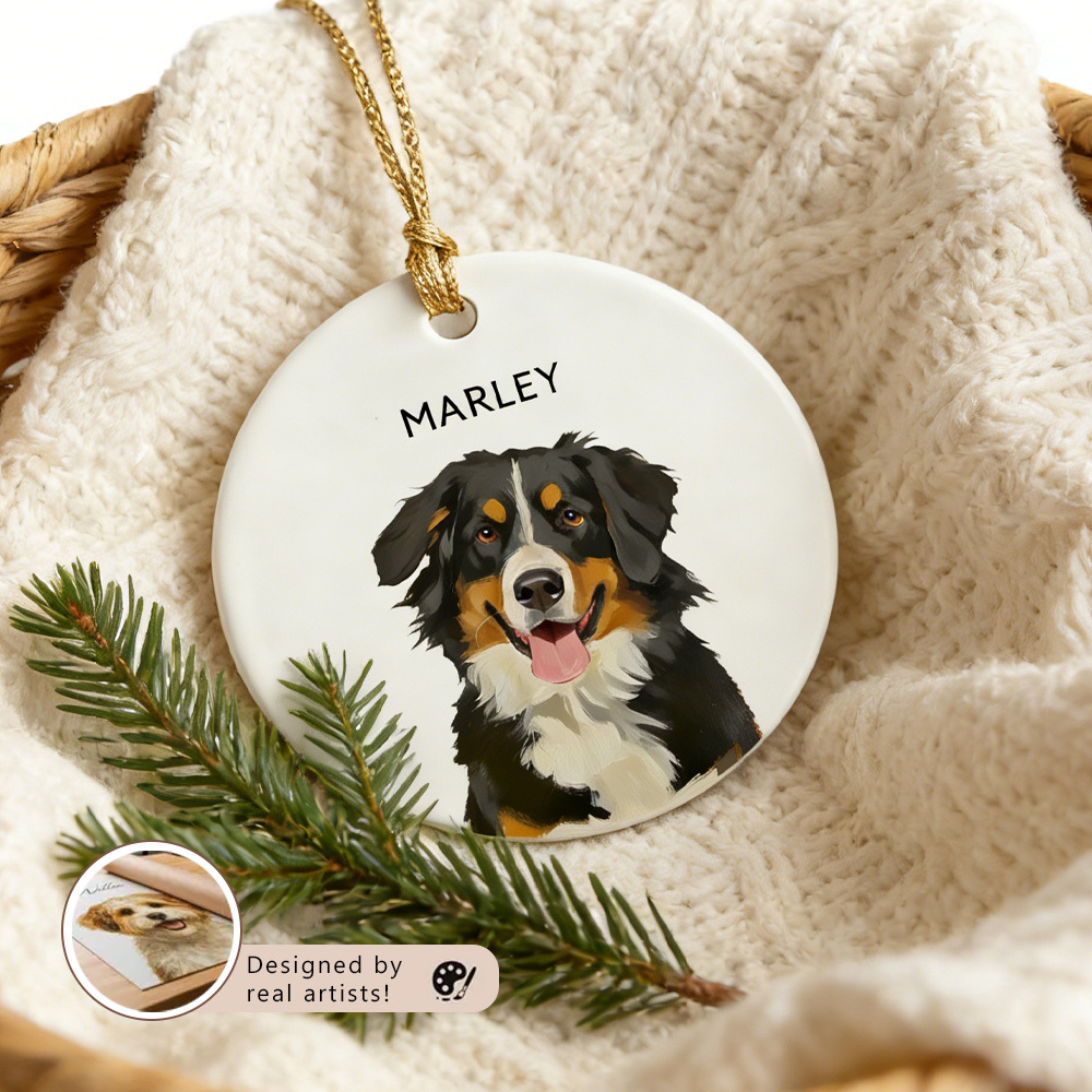 Personalized Christmas Pet Watercolor Ornament with Photo and Name
