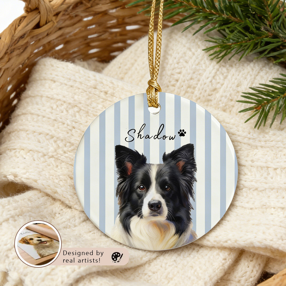 Personalized Pet Memorial Watercolor Ornament with Photo and Name