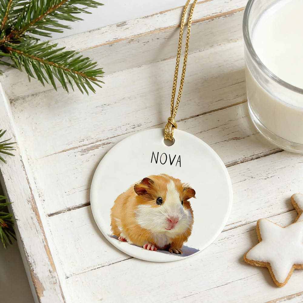 Personalized Christmas Pet Watercolor Ornament with Photo and Name