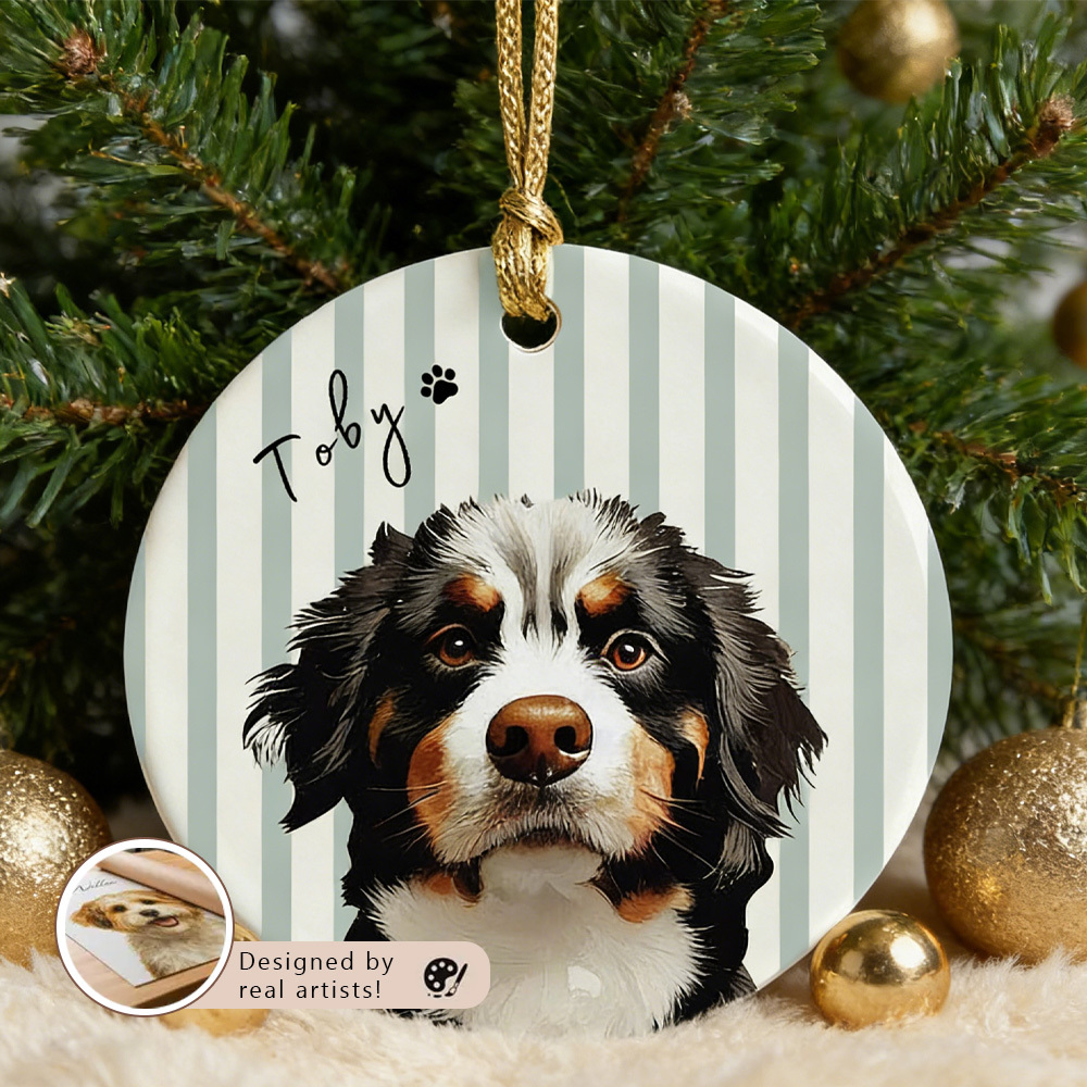 Personalized Pet Memorial Watercolor Ornament with Photo and Name