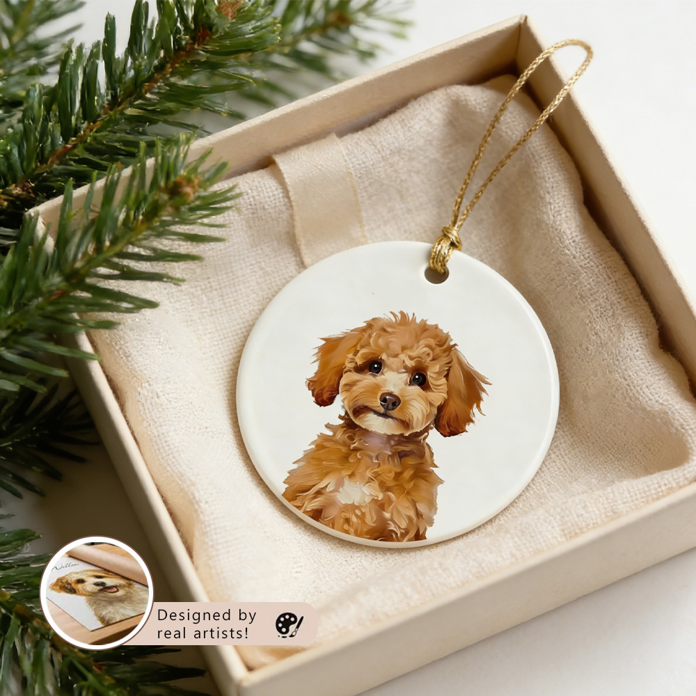 Personalized Christmas Pet Watercolor Ornament with Photo and Name