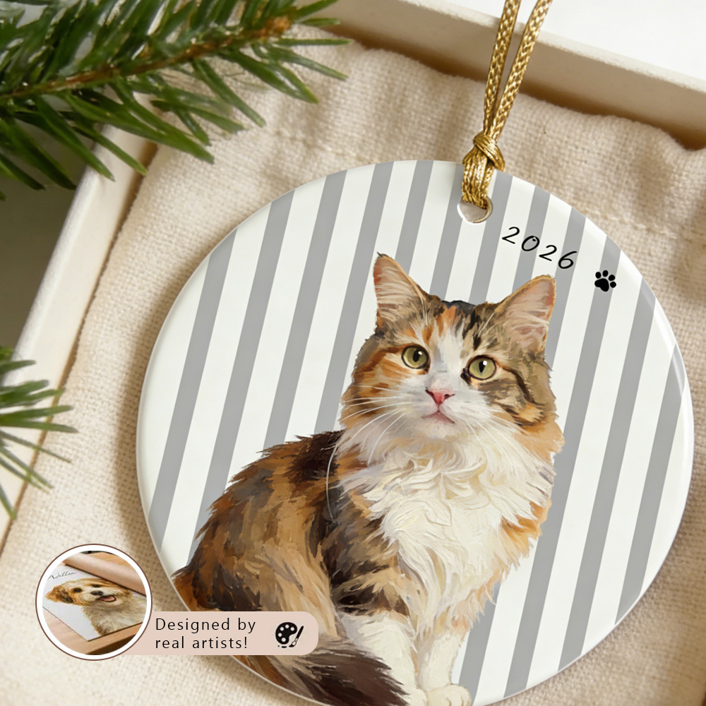 Personalized Pet Memorial Watercolor Ornament with Photo and Name