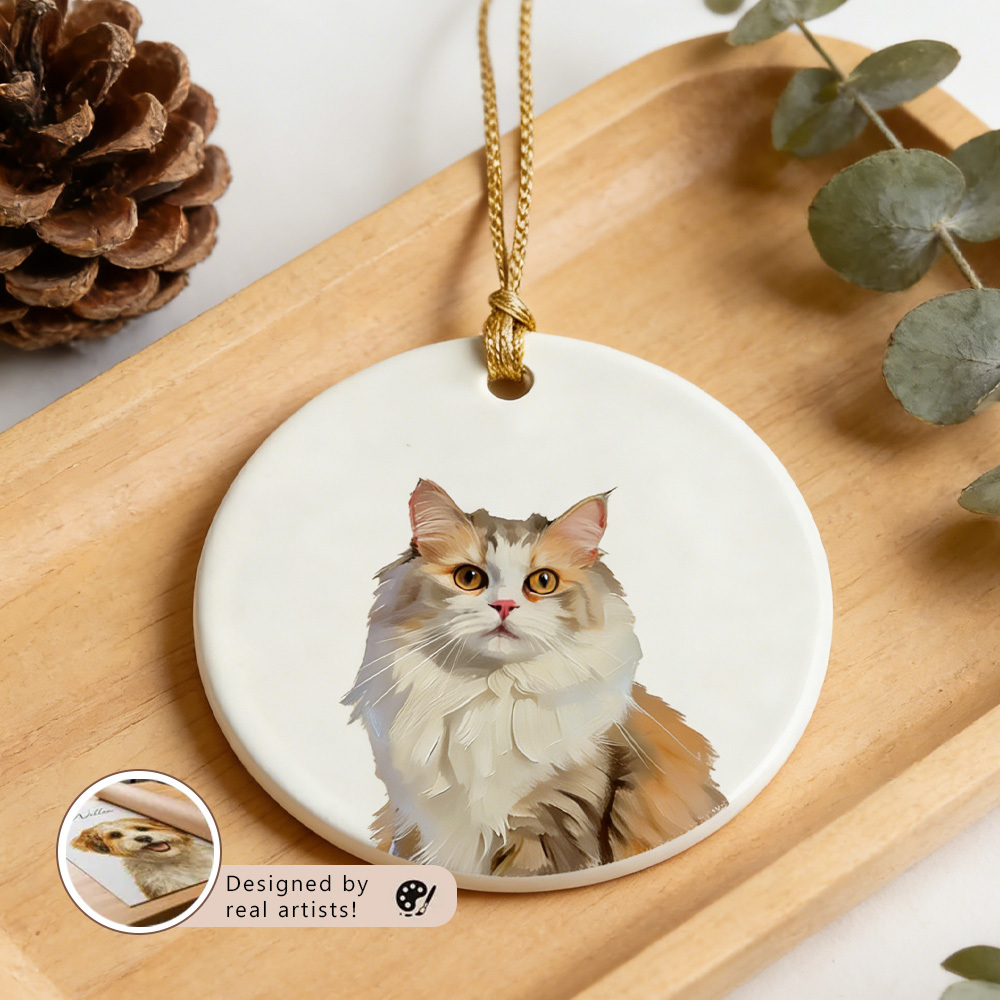 Personalized Christmas Pet Watercolor Ornament with Photo and Name