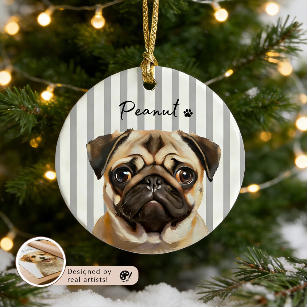 Personalized Pet Memorial Watercolor Ornament with Photo and Name