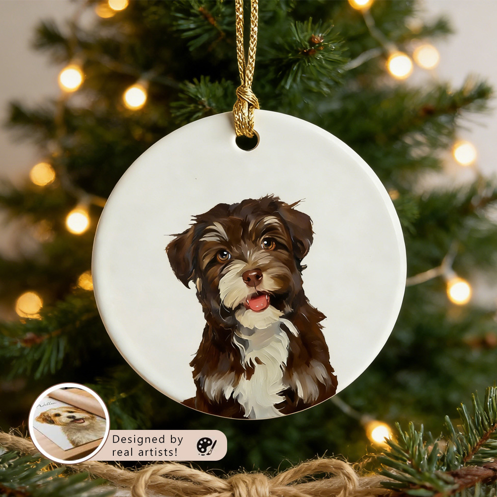 Personalized Christmas Pet Watercolor Ornament with Photo and Name
