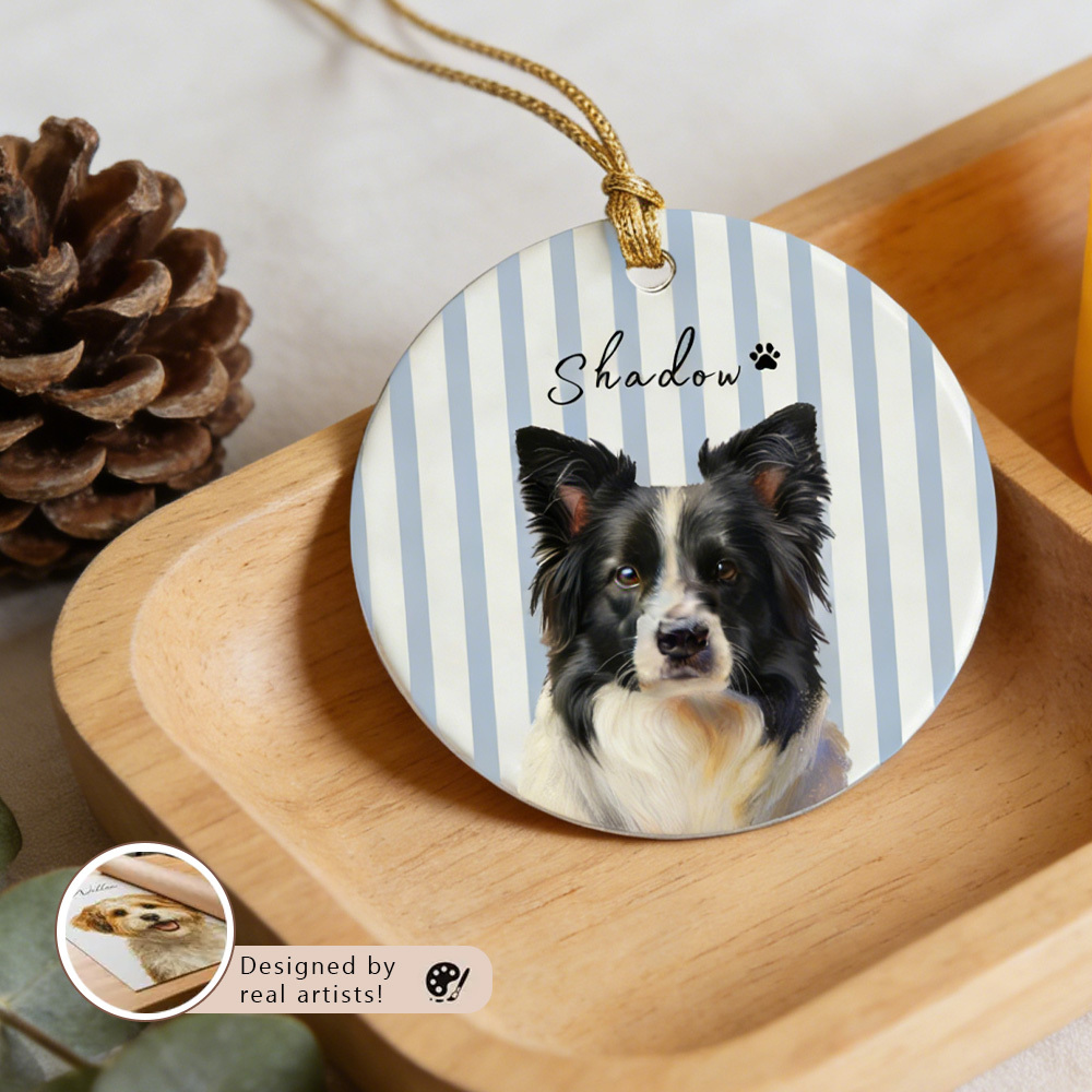 Personalized Pet Memorial Watercolor Ornament with Photo and Name