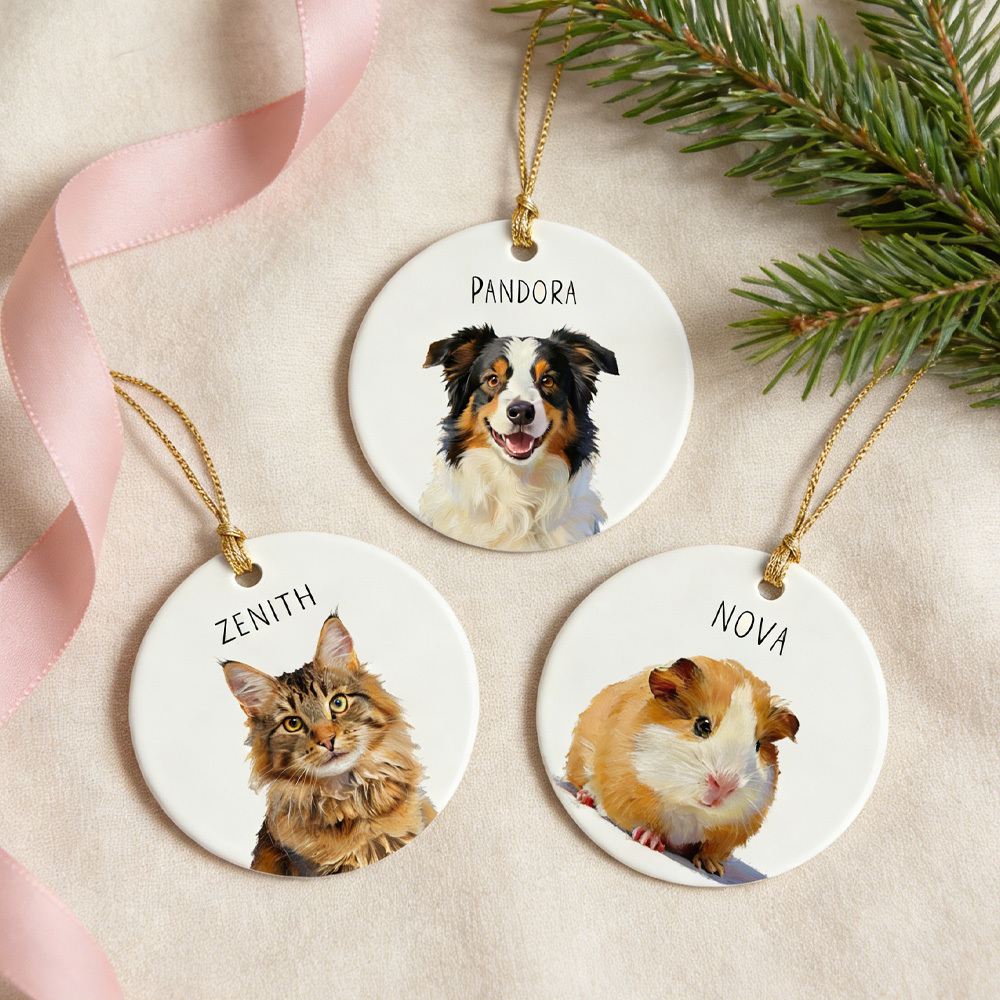Personalized Christmas Pet Watercolor Ornament with Photo and Name