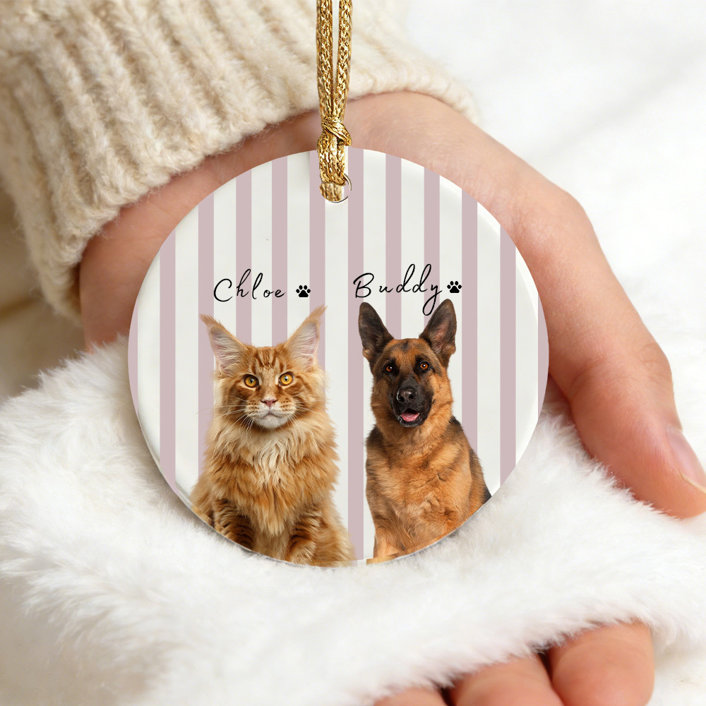 Personalized Pet Memorial Watercolor Ornament with Photo and Name