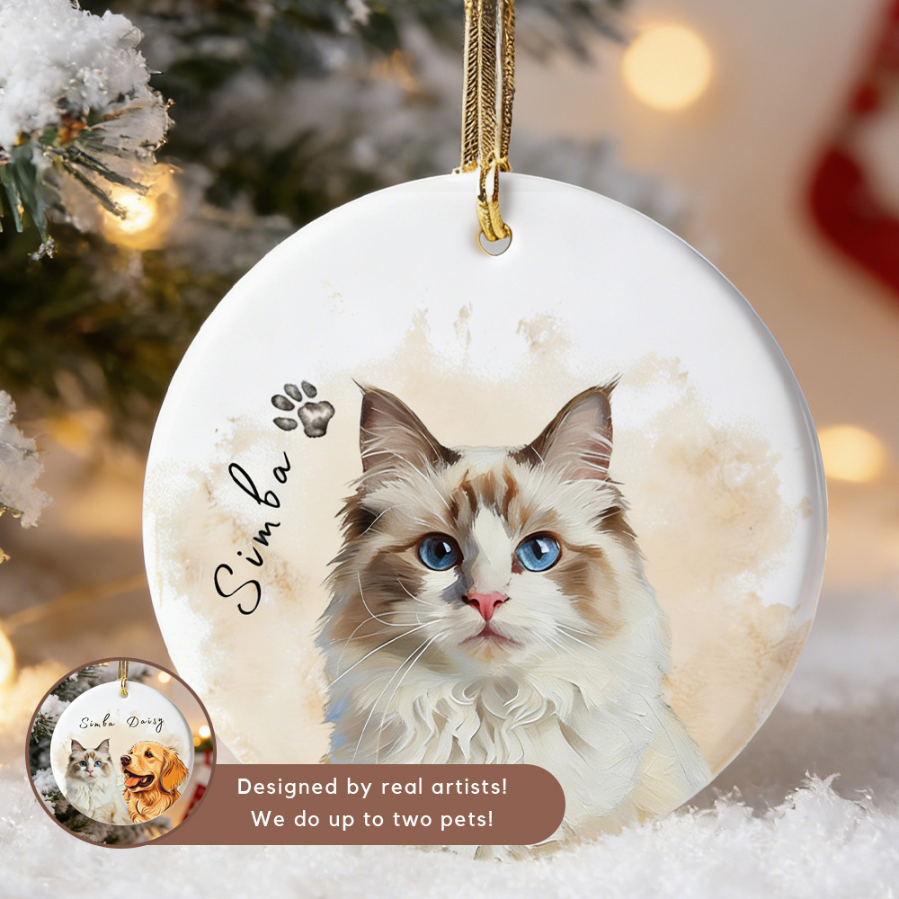 Custom Christmas Pet Watercolor Ornament with Photo and Name