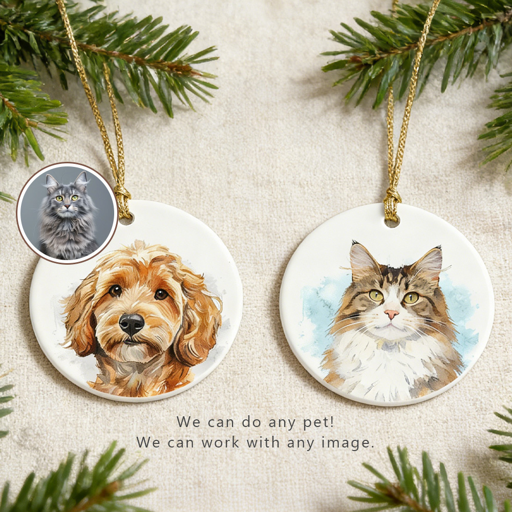 Personalized Pet Photo-Name Christmas Watercolor Ornament