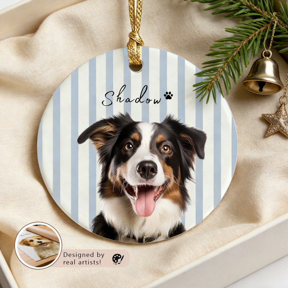 Personalized Pet Memorial Watercolor Ornament with Photo and Name