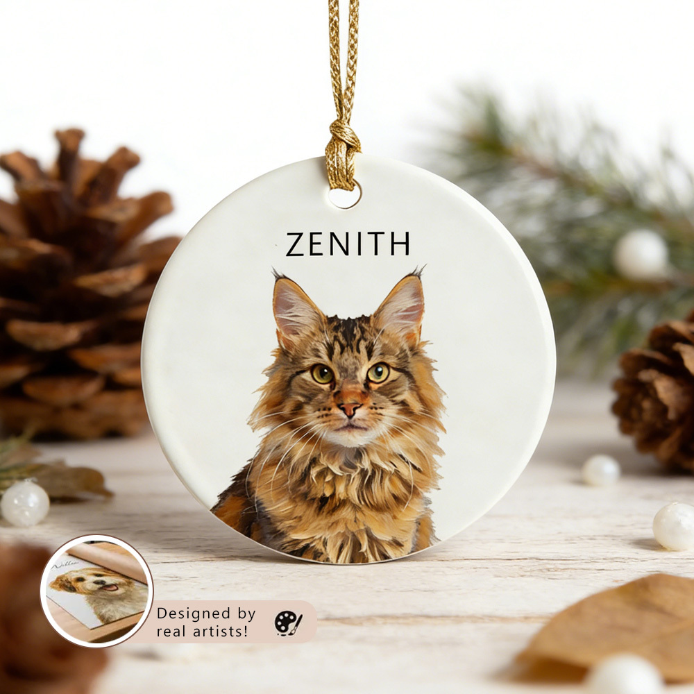 Personalized Christmas Pet Watercolor Ornament with Photo and Name