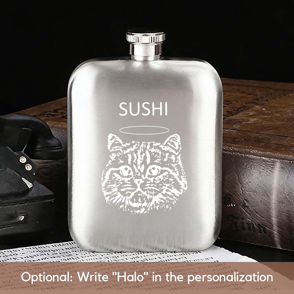 Personalized Cat Dog Black Hip Flask - 6oz Engraved Liquor Flask