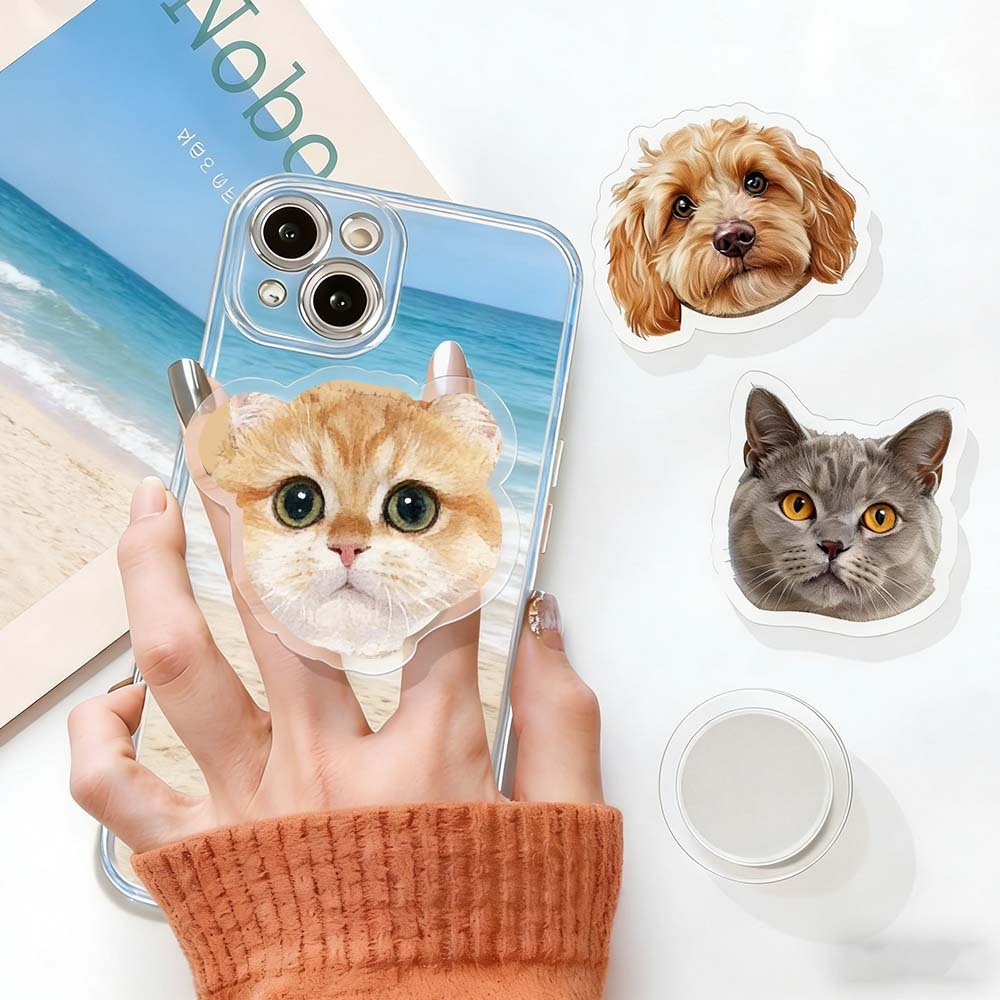 Custom Pet Phone Grip Magnetic PhoneGrip with Photo - Personalized Gifts Phone Holder Face Cut