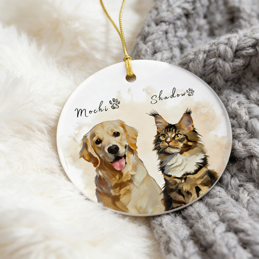 Custom Christmas Pet Watercolor Ornament with Photo and Name
