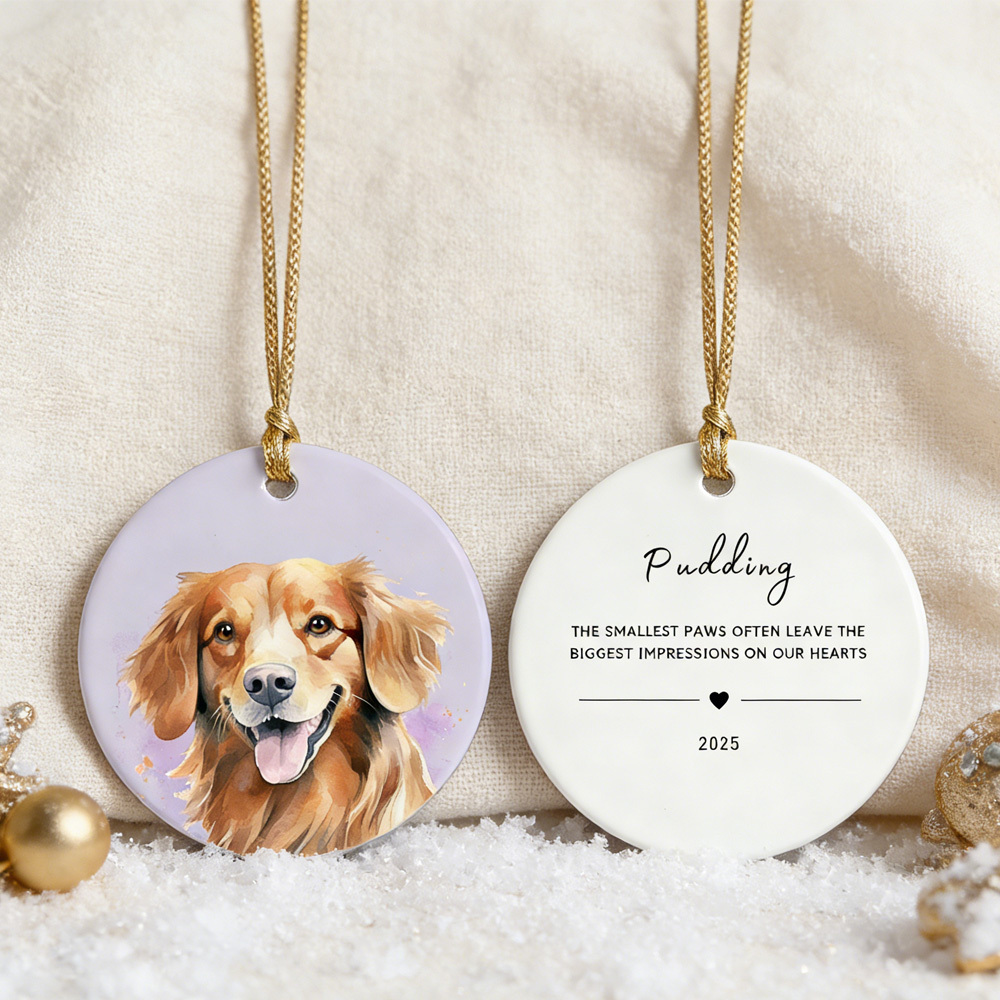 Personalized Pet Photo-Name Christmas Watercolor Ornament