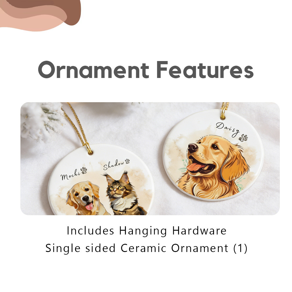 Custom Christmas Pet Watercolor Ornament with Photo and Name