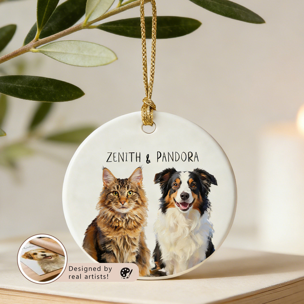 Personalized Christmas Pet Watercolor Ornament with Photo and Name